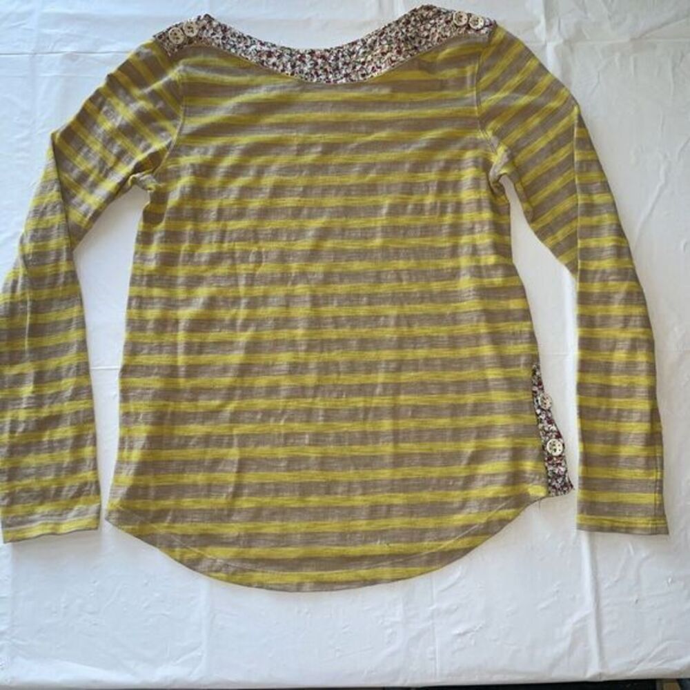 Anthropologie Laurelwood T-Shirt‎ Women Yellow/Tan Boatneck Stripe Top XS